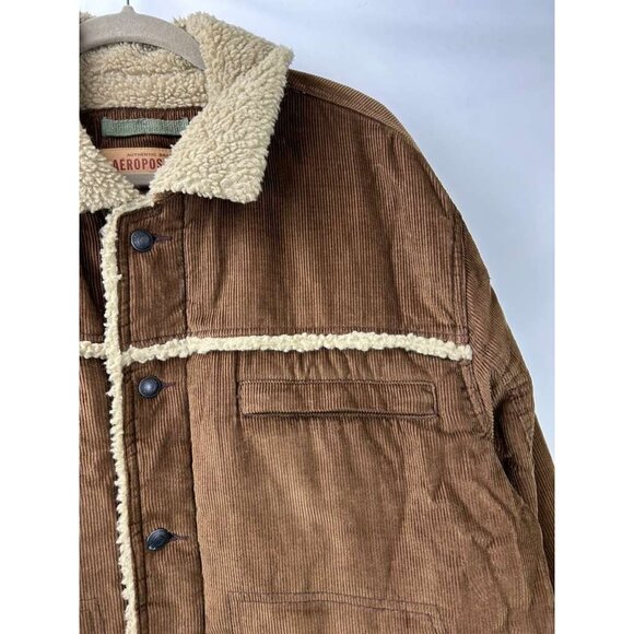 VTG Aeropostale Jacket Men's XL Sherpa Fur Corduroy Western Grunge Rancher Tan - Picture 11 of 13